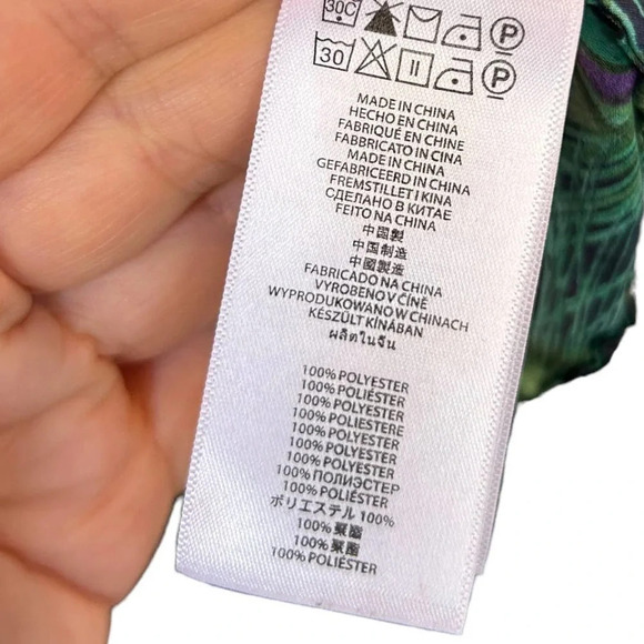 MICHAEL Michael Kors Peacock Print Blouse Ruched Waist Strappy Arms Size Medium - Picture 7 of 9